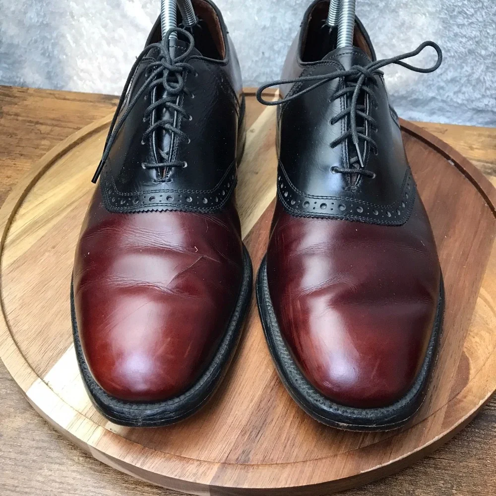 Allen Edmonds Polo Saddle Oxford‎ Dress Shoes Mens 9.5C Burgundy/Black *Flaws